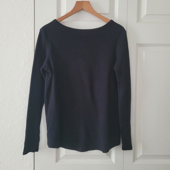 American Eagle Textured Vertical Lined, Long-sleeved Soft Black shirt small - Picture 2 of 8